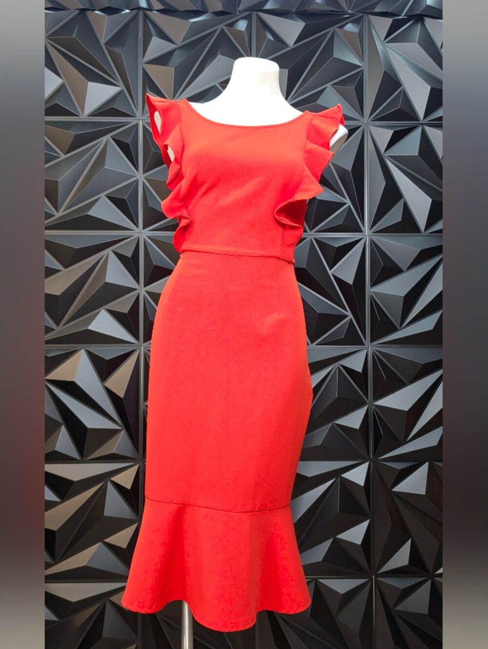Lulu's Bold Red Ruffle-Sleeve Midi Dress
